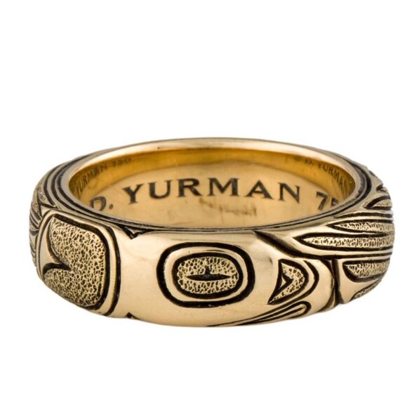 DAVID YURMAN 18K 750 YELLOW GOLD ENGRAVED BAND RING - Picture 5 of 9